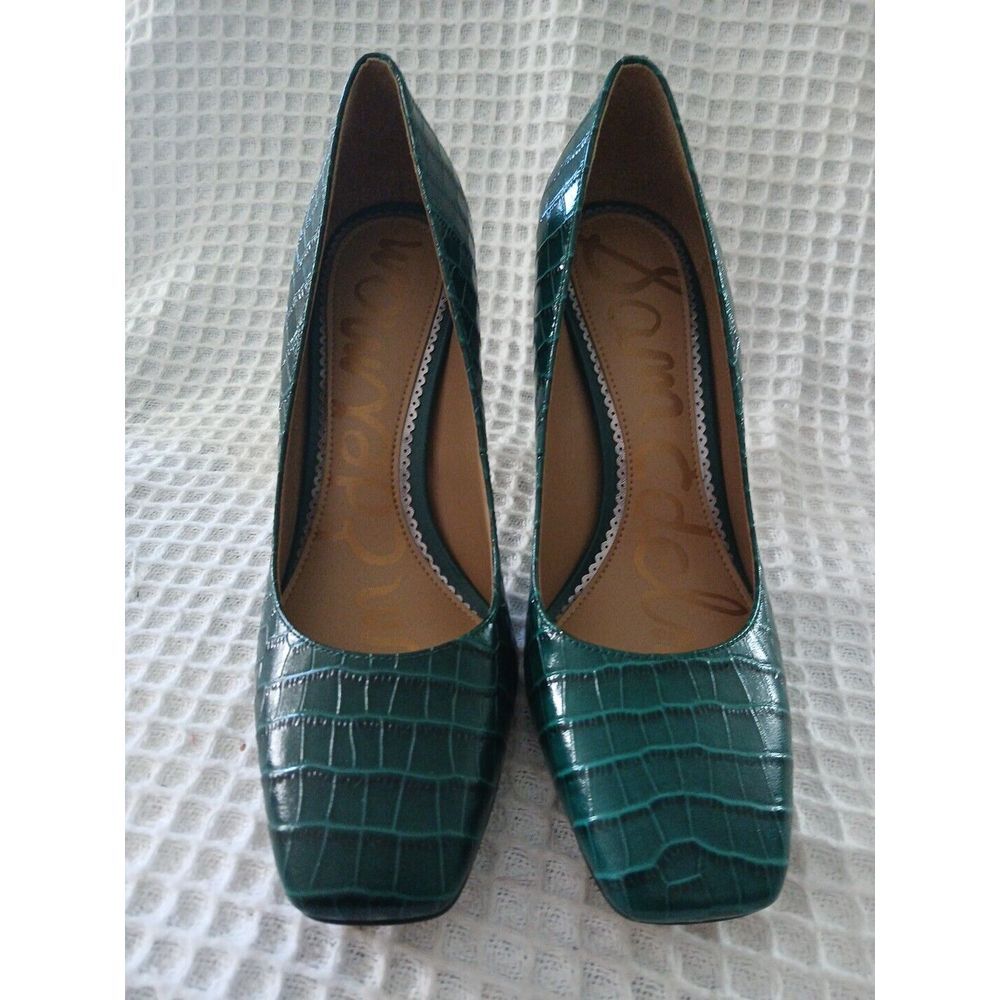 SAM EDELMAN Womens Green Crocodile Arch Support Breathable Padded Heels